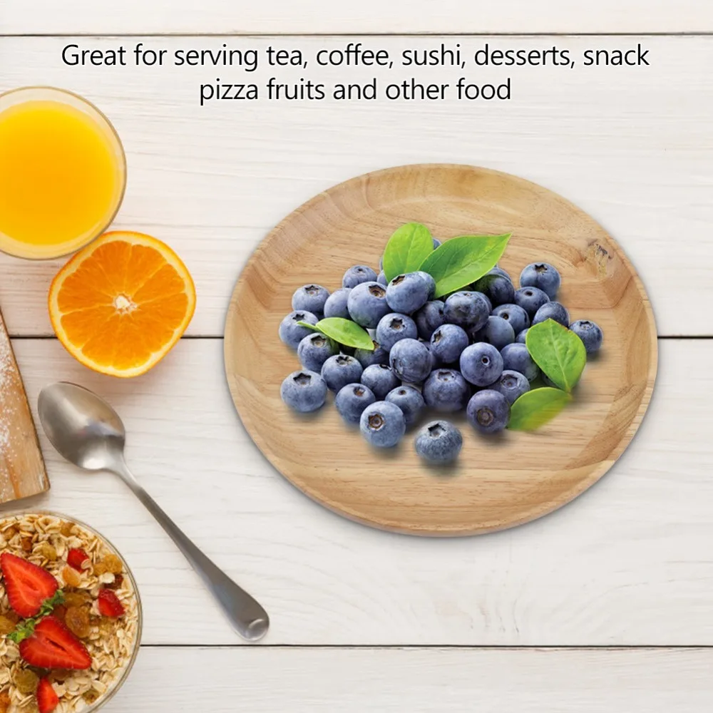 Practical Wood Tea Tray Round Shape Sturdy Serving Tray Smooth Polished Raised Edge Serving Plate Home Use