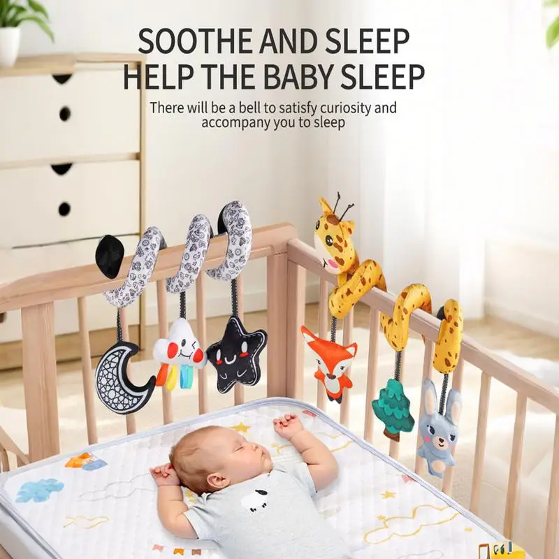 Juguete de actividad para cuna, juguete de peluche sensorial de alto contraste con campana, estimula los sentidos, suministros interactivos para niños pequeños para entretenimiento