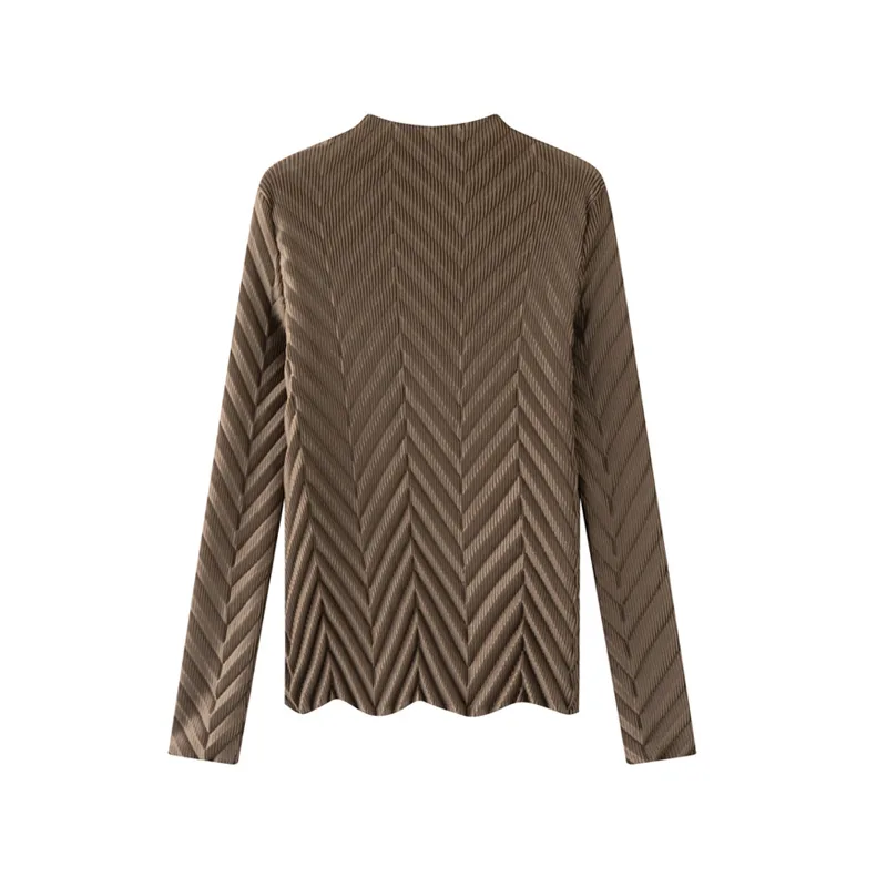 ミヤケプリーツ 2026 春新作 ラウンドネック 無地 プリーツブラウス 多用途 長袖Tシャツ インナーシャツ レディース