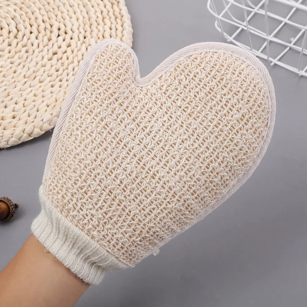 2Pcs Natural Sisal Exfoliating Bath Gloves Beige Dual-Sided Shower Gloves for Gentle Scrub Dirt Removal Body Wash