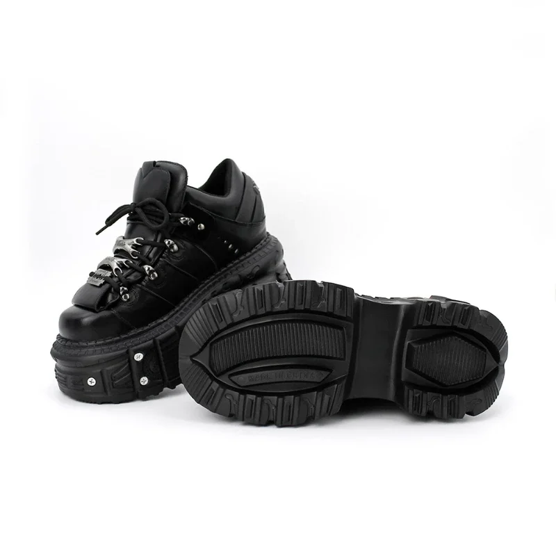 New Women Shoes Punk Style  Lace-up Heel Height 6CM Platform Shoes Woman Gothic Ankle Rock Boots Metal Decor Woman Sneakers