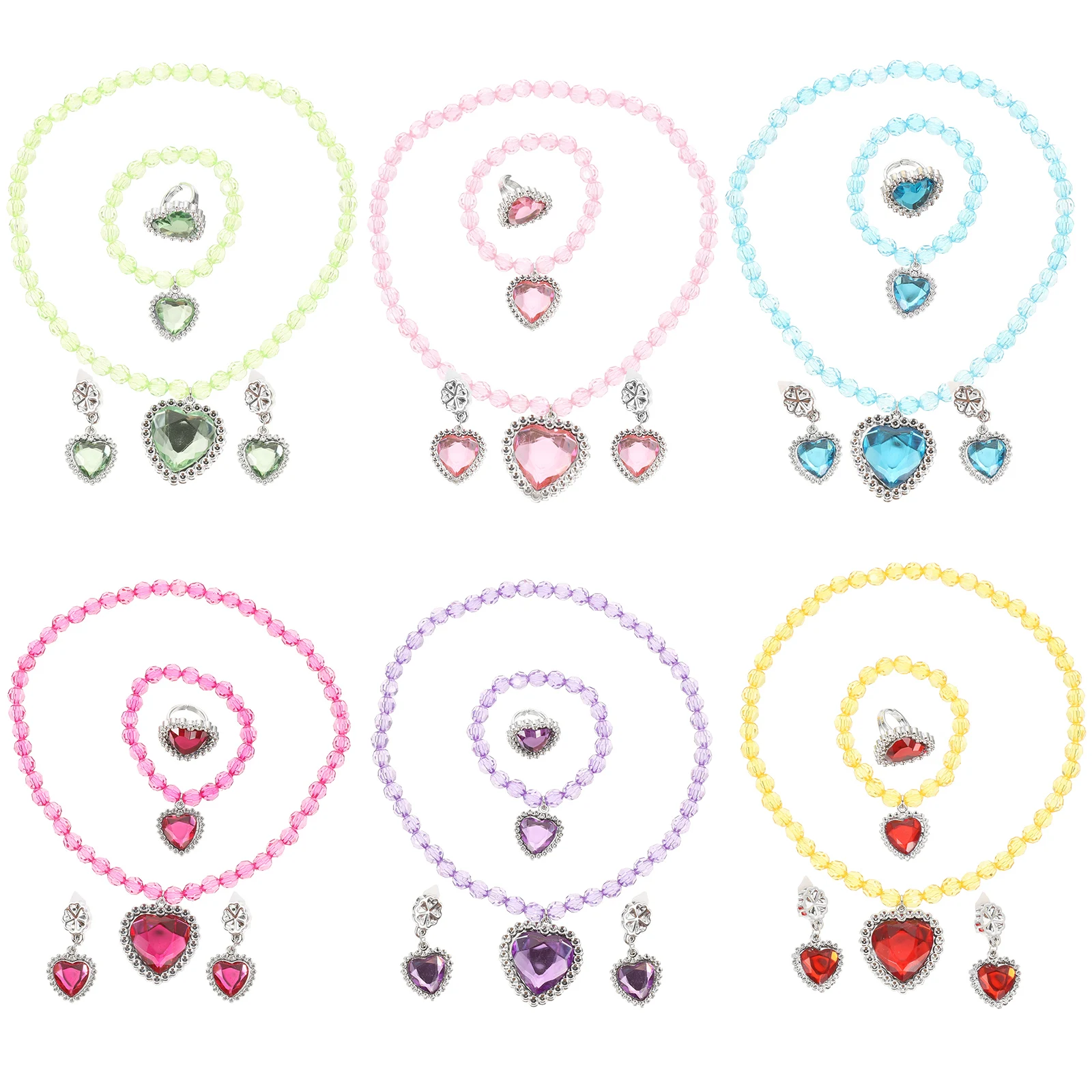 6 Set 6 Set Set Perhiasan Anak Perempuan Kalung Balita Anting Gelang Resin Aksesori Berdandan Hadiah Ulang Tahun Anak-anak 4-6 8 Tahun
