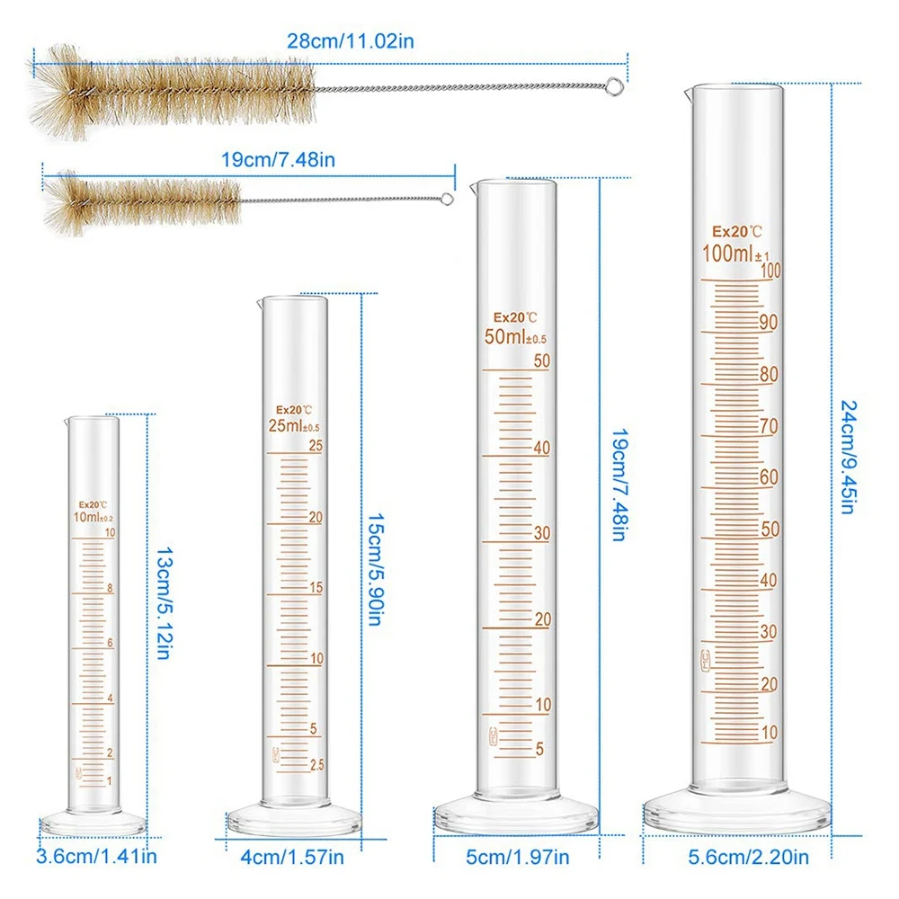 Thick Glass Graduated Measuring Cylinder Set Glass With Two Brushes