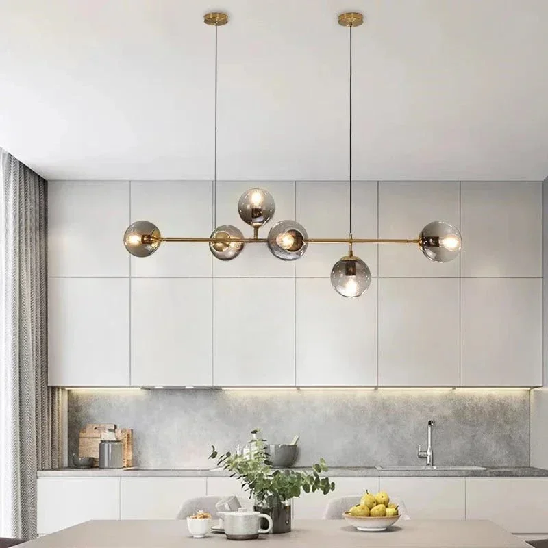 

Modern Nordic Art Strip Glass Pendant Light Bronze Black Chandelier Hanging Lamp for Kitchen Island Room LOFT