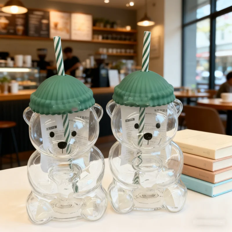 

Cartoon Bear-Shaped Coffee Mug: Glass Cup with Straw, Ideal Birthday or Christmas Gift for Women, Kids, and Friends