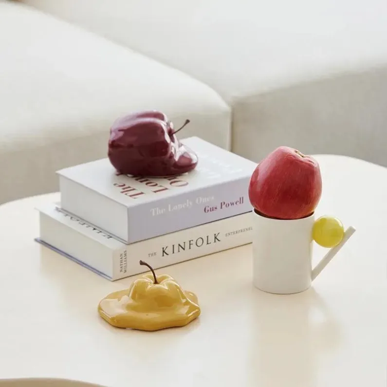 Hand-Painted Ceramic Apple, Asymmetrical Colorful Decor for Nursery & Show Flat, Artistic Mini Sculpture & Cheerful Gift