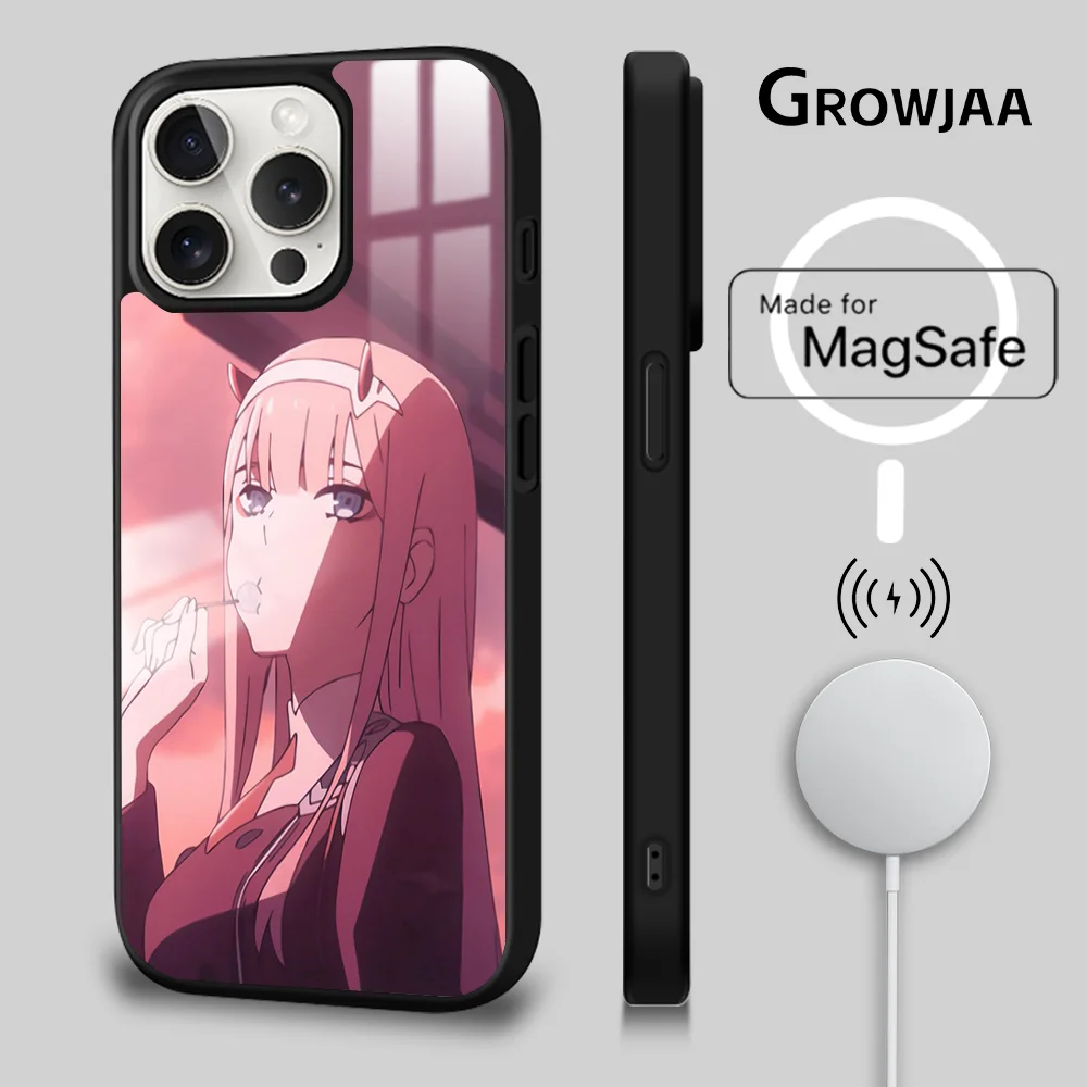 Anime DARLING FRANXX zero two Phone Case For iPhone 16 15 14 13 12 11 Pro Max Plus Mini Magsafe Mirror Wireless Magnetic Cover