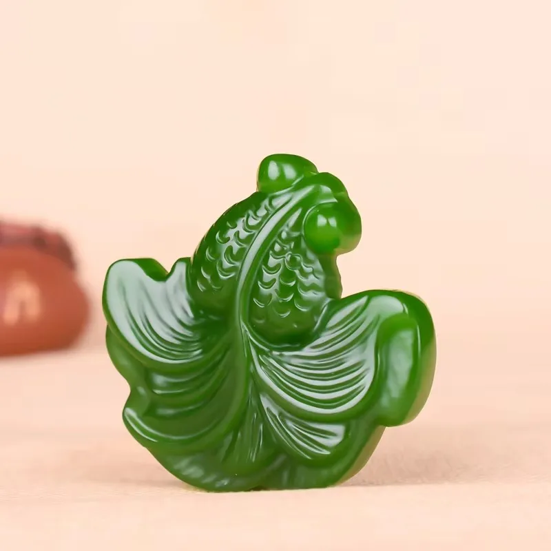 

Natural Green Hand Carved Fish Jade Pendant Jewelry Necklace More Than Rich and More Than Men and Women's Pendant Pendant