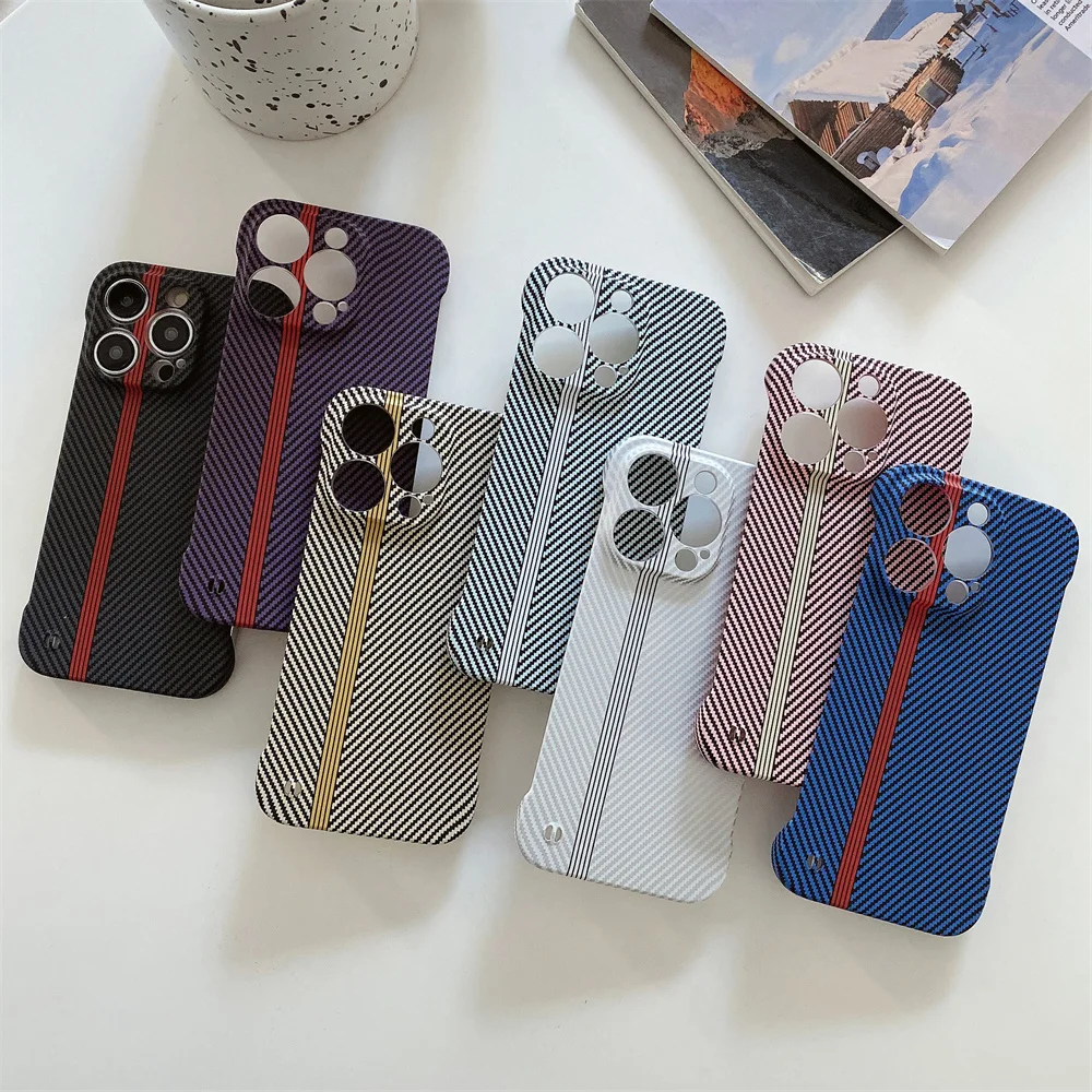 

Ultra-Thin Carbon Fiber Texture Borderless Case For iPhone 15 Pro Max 11 Pro 12 13 Mini 14 Plus Liquid Frosted Frameless Cover