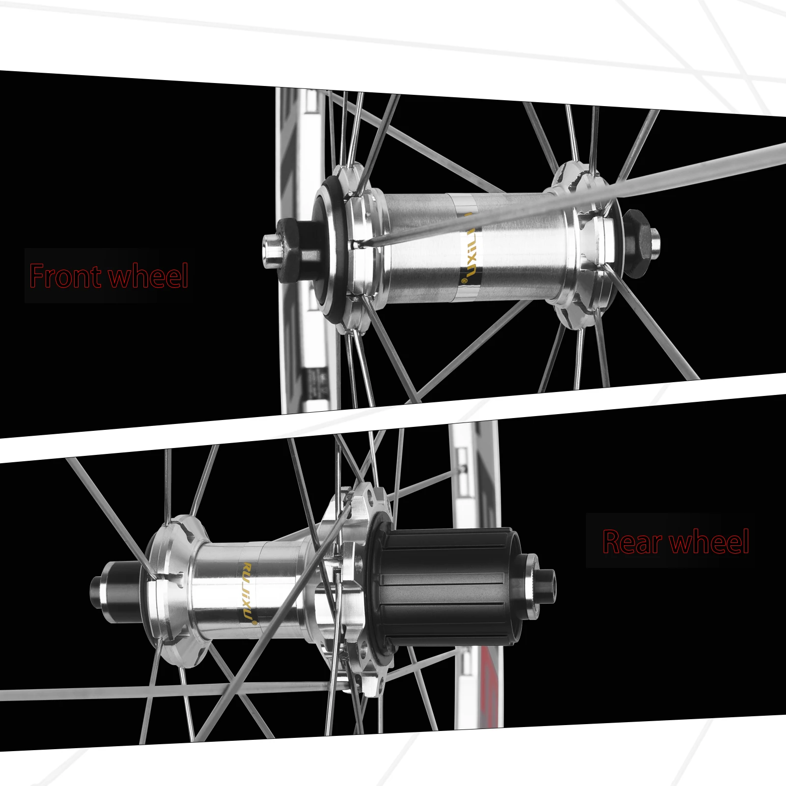RUJIXU 700C Silberner Fahrrad-Laufradsatzrahmen, Straßenradpaket, V-Cdisc-Bremse, Rückenbremse, gerades festes Getriebe, 700C, 30 mm, 40 mm, 50 mm – Detail 2