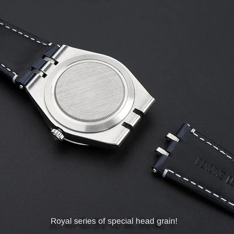 For Tudor Royal Series M28600 M28603 Tudor 41mm Modified Business Leather Watch Strap with Steel End Link Chain Bracelet