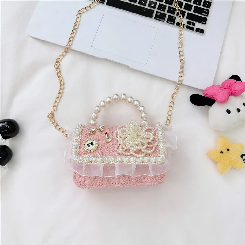 High quality Children\'s Handbag Fashion mini purse Pearl Girl One Shoulder Crossbody Bag Cute Princess Zero Wallet