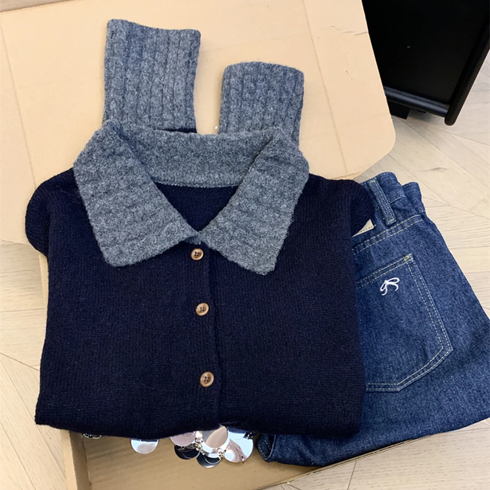 

Корейский стиль, контрастные цвета, вязаные свитера, женские осенне-зимние однобортные вязаные полосатые кардиганы, женский модный свитер, топ