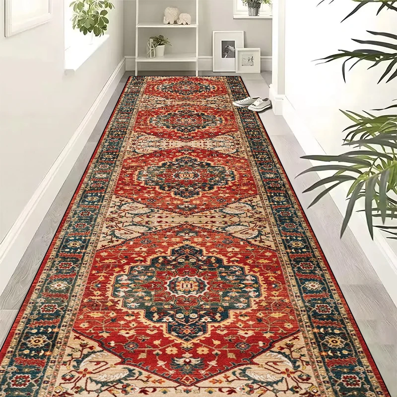 Persian Style Living Room Carpet Non-slip Washable Long Corridor Rug Stairway Hallway Runner Rug Kitchen Mat Size Customized