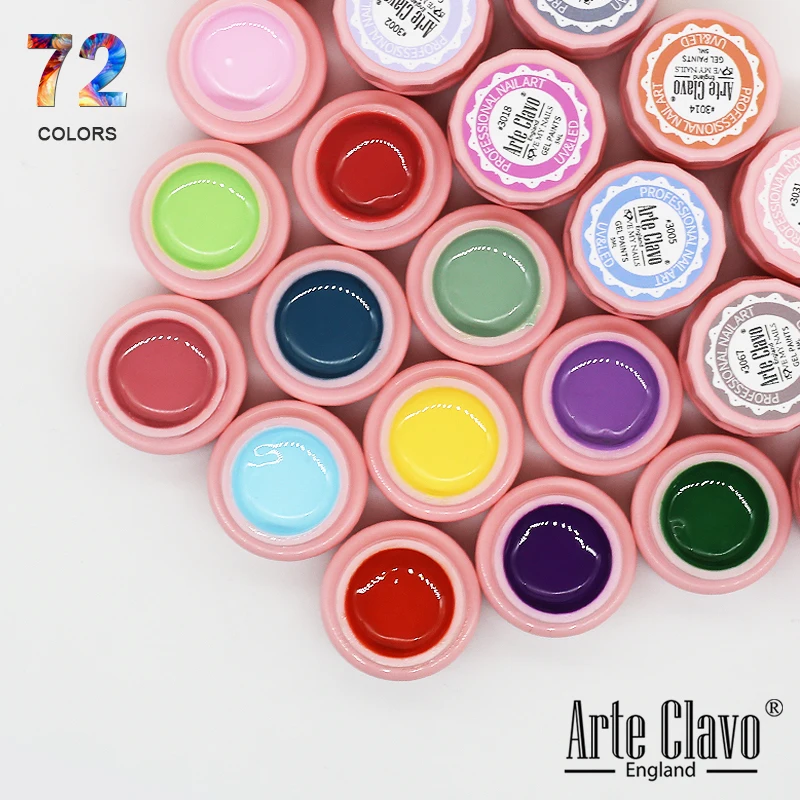

Arte Clavo Painting Gel 72 цвета, 5 мл, профессиональная краска для ногтей, цветной гель-лак для дизайна ногтей, УФ-гель-лак, гель, верхнее покрытие, маникюр