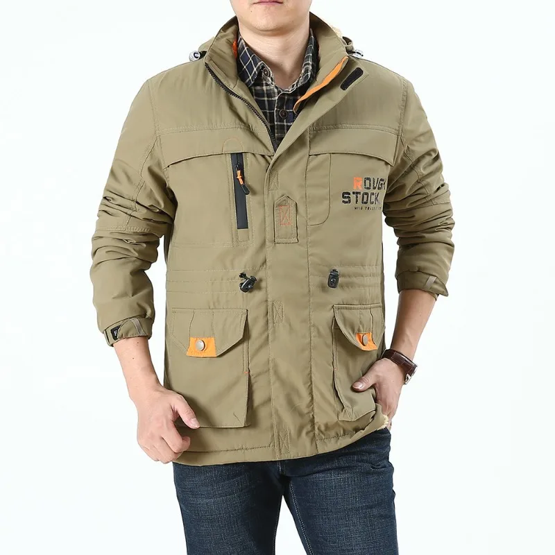 Men Military Jackets Outdoor Multi Pockets Hooded Coats Winter Warm Parkas Fleece Down Jackets New Male Casual Jackets Clothing