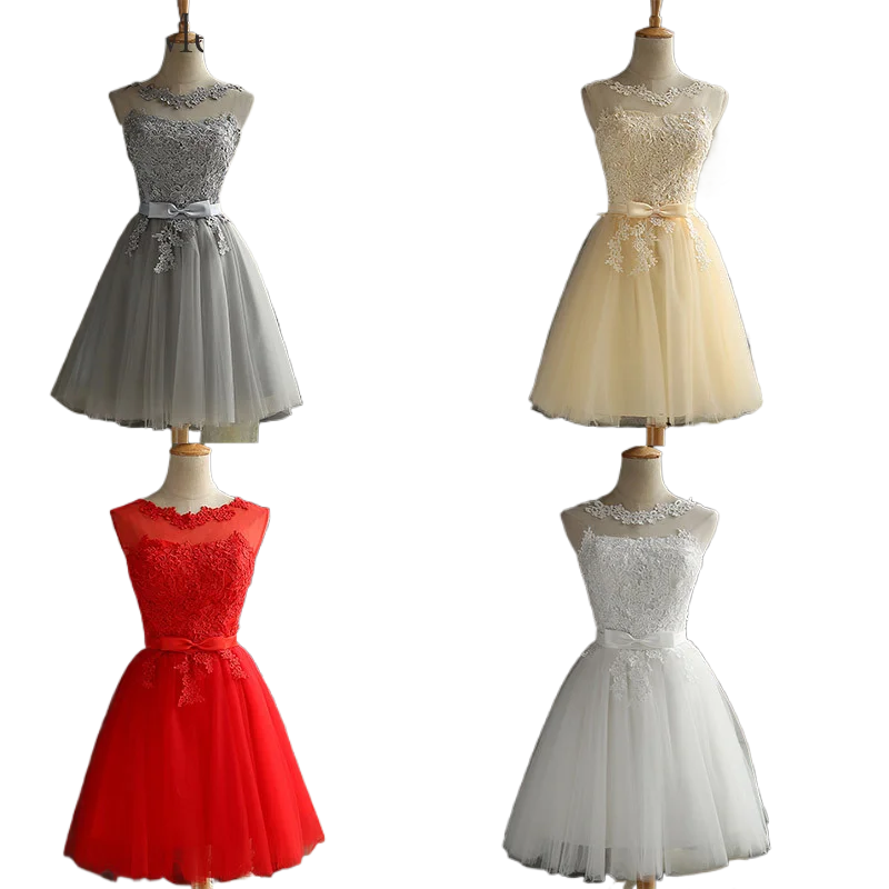 D472 Customized Sleeveless Red Grey White Short Party Dress Bridesmaid Sweet Memory O-Neck Wedding Party Dresses Prom Vestido