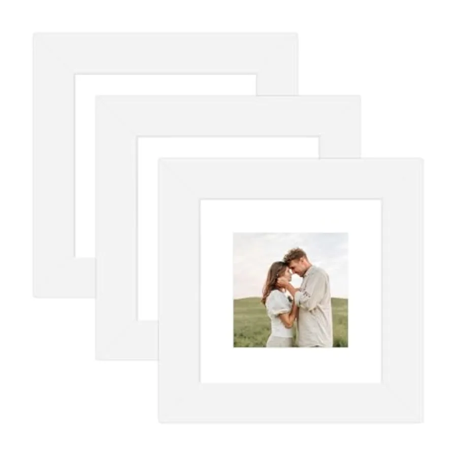 

4x4 Picture Frame 3 Pack, Wooden Frame with Tempered Glass, Display Pictures 3x3 with Mat or 4 x 4 Without Mat, 4 by 4 Photo Fr