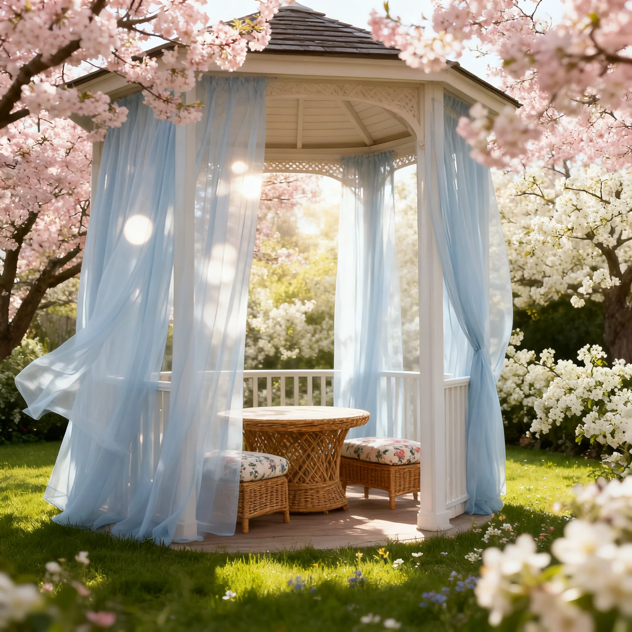 Sky Blue Sheer Tulle Curtains, Easter Spring Light Filtering Window Drapes for Home Bedroom Living Room