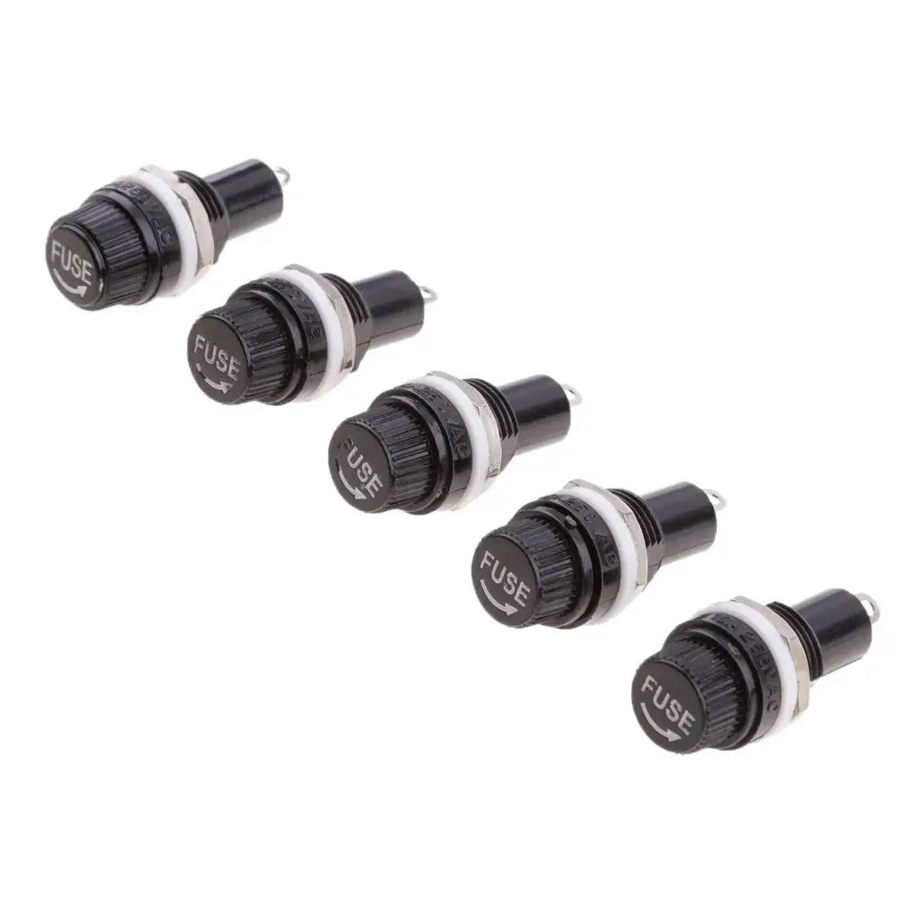 5pcs Panel Mounted Screw Glass 5x20mm Fuse Holder Black Car/Truck/Boat image 3