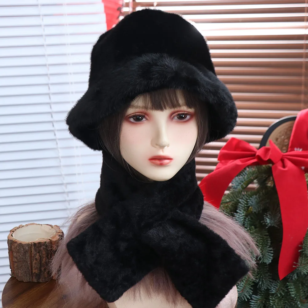 Moda inverno autunno cappelli a secchiello in pelliccia sintetica antivento cappello da uomo di lusso sciarpa sciarpa calda soffice da esterno maschile