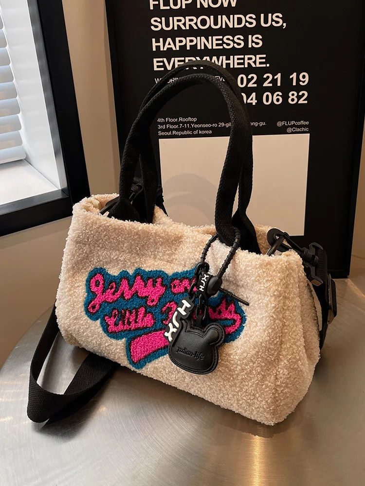 

Милая женская сумка-кроссбоди из овечьей шерсти, универсальная, осенне-зимняя, новая, повседневная, простая, с мягкой ручкой