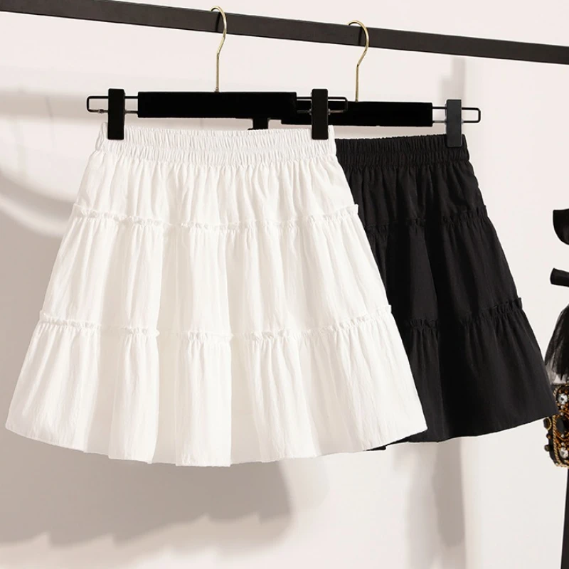 

2025 Fashion High Waist A- Line Mini Skirt Summer College Fashion Simple Commute Ballet Style White Cake Short Skirt