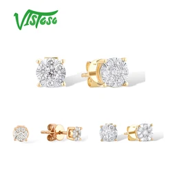 VISTOSO Gold Earrings For Women 14K 585 Rose Gold Sparkling Diamond Dainty Round Cirle Stud Earrings Fashion Trendy Fine Jewelry