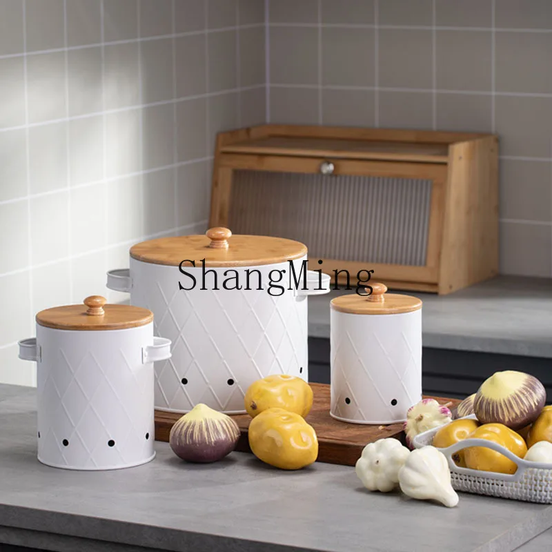 PYH potato fresh-keeping bucket ventilated and breathable kitchen bamboo cover storage box vegetable storage