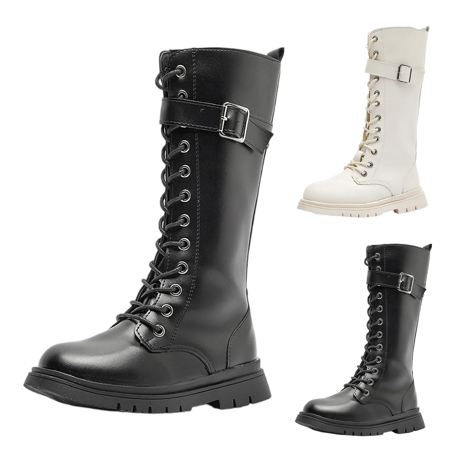 

Korean Style Classic Black Leather Long Boots for Girls Fashionable Sweet and Cool Style High Waisted Straps Soft Sole Shoes