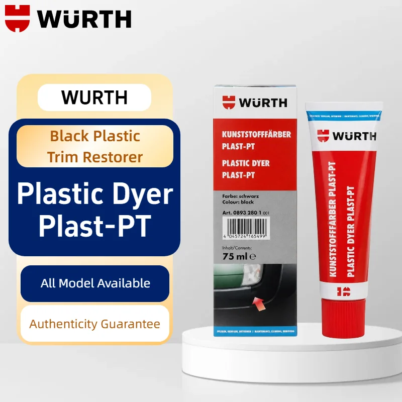 Restaurador de Plástico Original Wurth Plast-PT, Color Negro, para Molduras de Plástico, Parachoques, Pintura Exterior de Automóviles, Detallado Automotriz, 75 ml