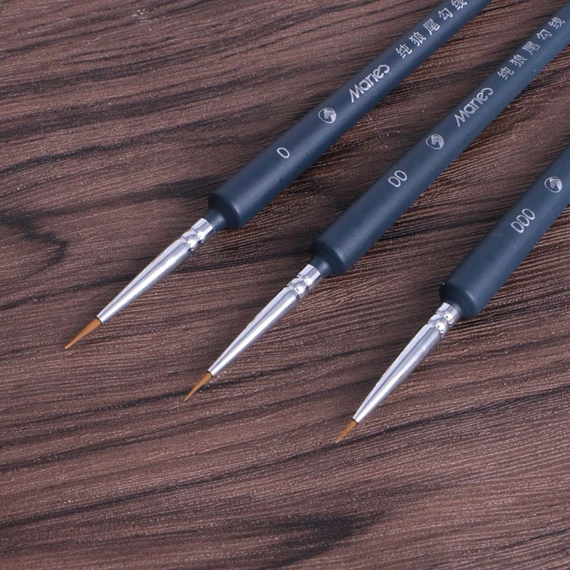 فرشاة صغيرة لتفاصيل الطلاء ، شعر الذئب 0 ، 00 ، 000 ، تفصيل دقيق احترافي ، لوازم فنية ، قلم رسم ، 3 way