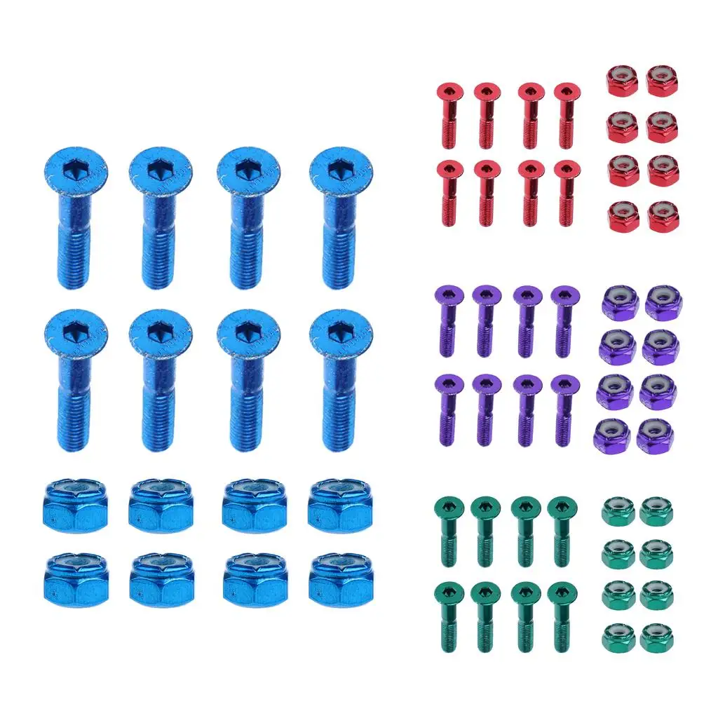 Tornillos para Patineta con Diseño de Cabeza Plana y Tuercas de Bloqueo, Herrajes de Montaje Duraderos para Uso en Longboard