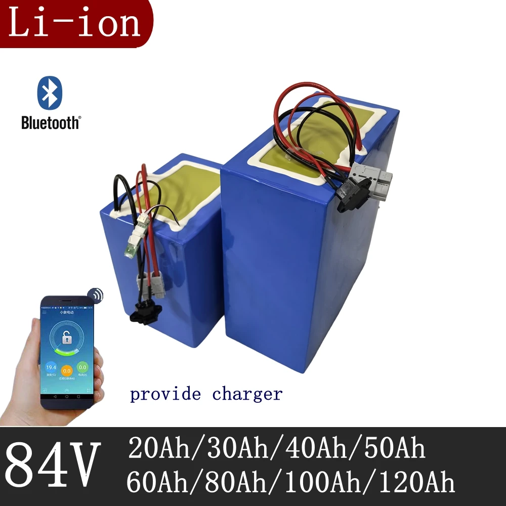 

Литий-ионный аккумулятор 84 В, 50 Ач, 30 Ач, 100 Ач, 84 В, 60 Ач, 80 Ач, Bluetooth APP BMS для мотоцикла 5000 Вт, напольная тележка для гольфа + зарядное устройство 10 А