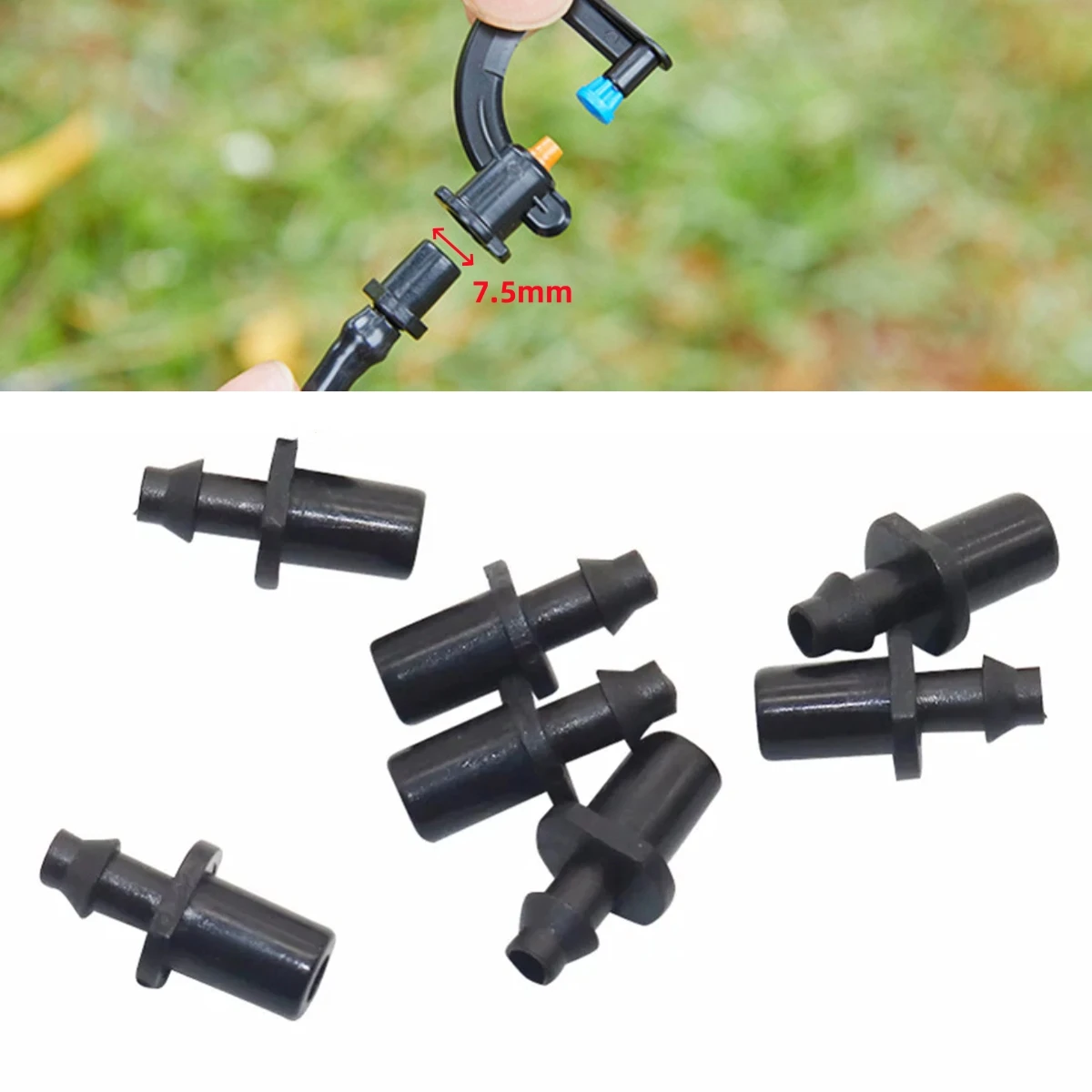 Outer Diameter 7.5mm To 4/7mm Hose Single Barb Straight Joint Garden Lawn Drip Irrigation Sprinkler Quick Connector Black 50Pcs