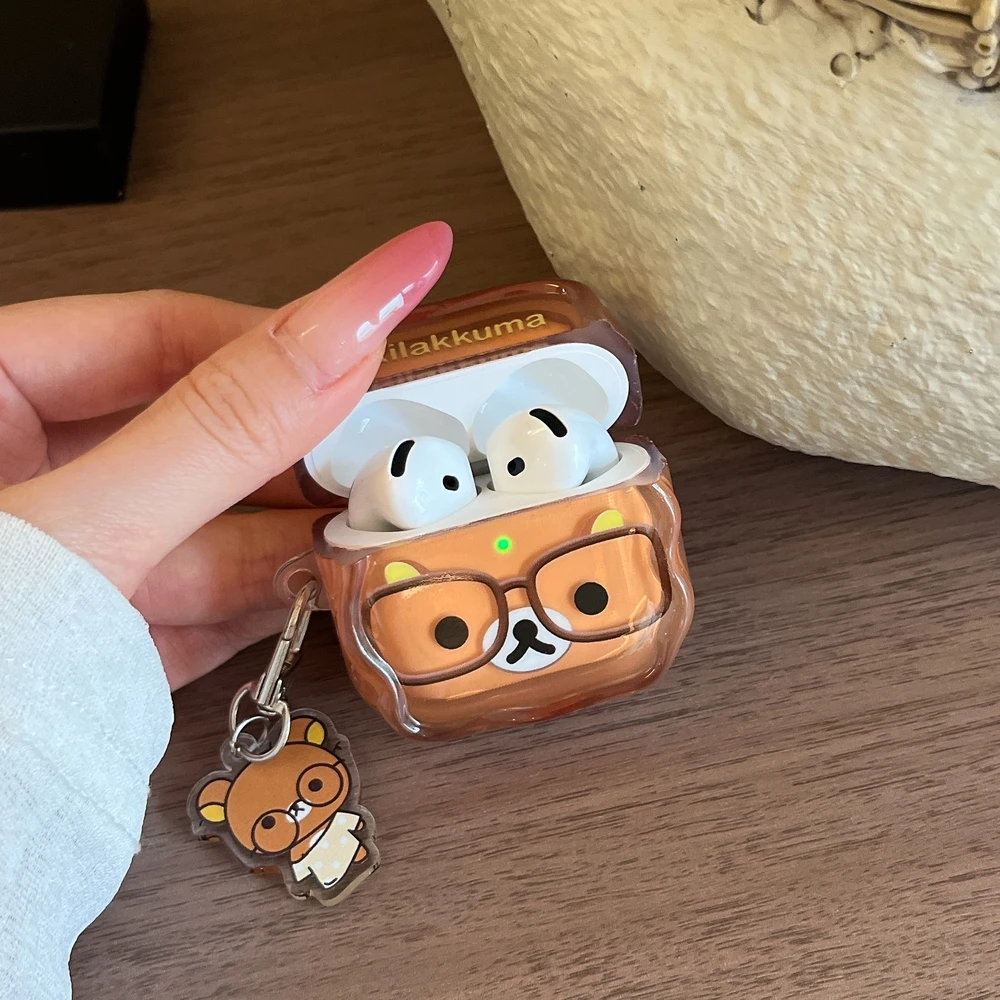 Cute Cartoon Rilakkuma Bear  Earphone Case For Airpods 4 Pro 3 2 1 Wireless Bluetooth Headset Protective Cover With Keychain view 6