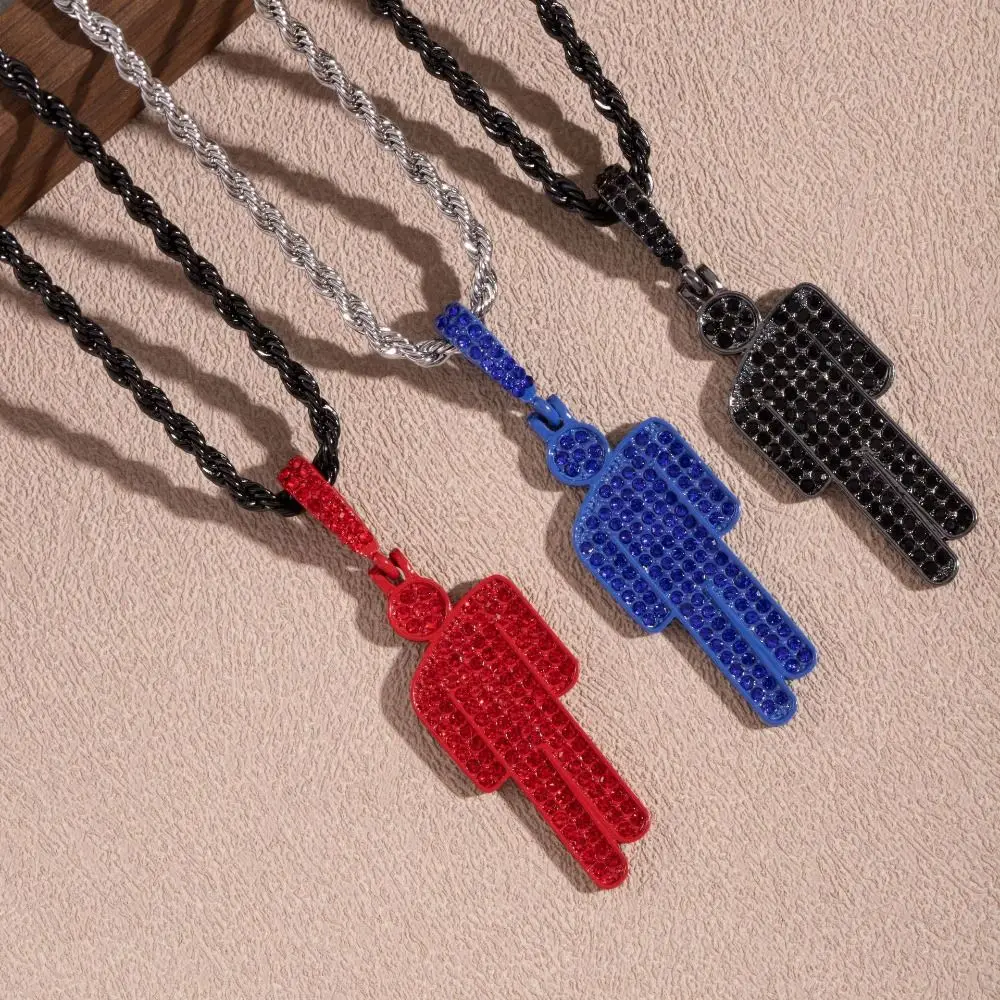 Colgante de hombrecito de dibujos animados a la moda, colgante de diamantes de imitación de circón con cabeza torcida, colgante de Hip Hop de moda de lujo Unisex