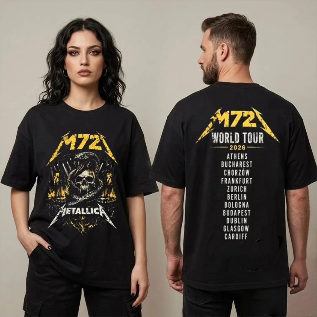 Metallica M72 World Tour 2026 Merch T shirt 100%Cotton Unisex Men‘s Women's T-Shirts Y2k High-Quality Fans Casual Popular Tee