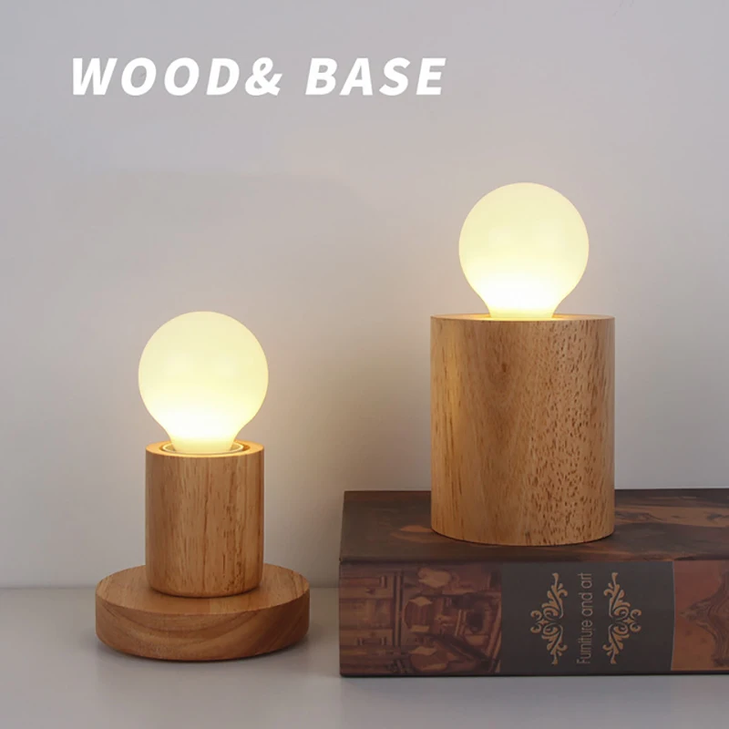 moonlux Solid Wood Table Lamp Base Wooden Lamp Holder With Switch Line Simple Night Light Holder for E27 Screw(No Bulb)