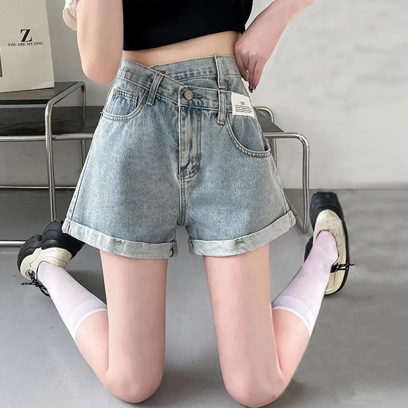 High Waist Denim Shorts Women's Summer Thin Versatile Korean Style Slimming Sexy Small Size A-Line Wide Leg Hot Pants