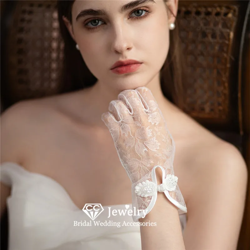 

CC Vintage Gloves Wedding Short Mitten Women Accessories Bridal Dress Engagement Evening Party Prom Chinese Style Luvas WG090