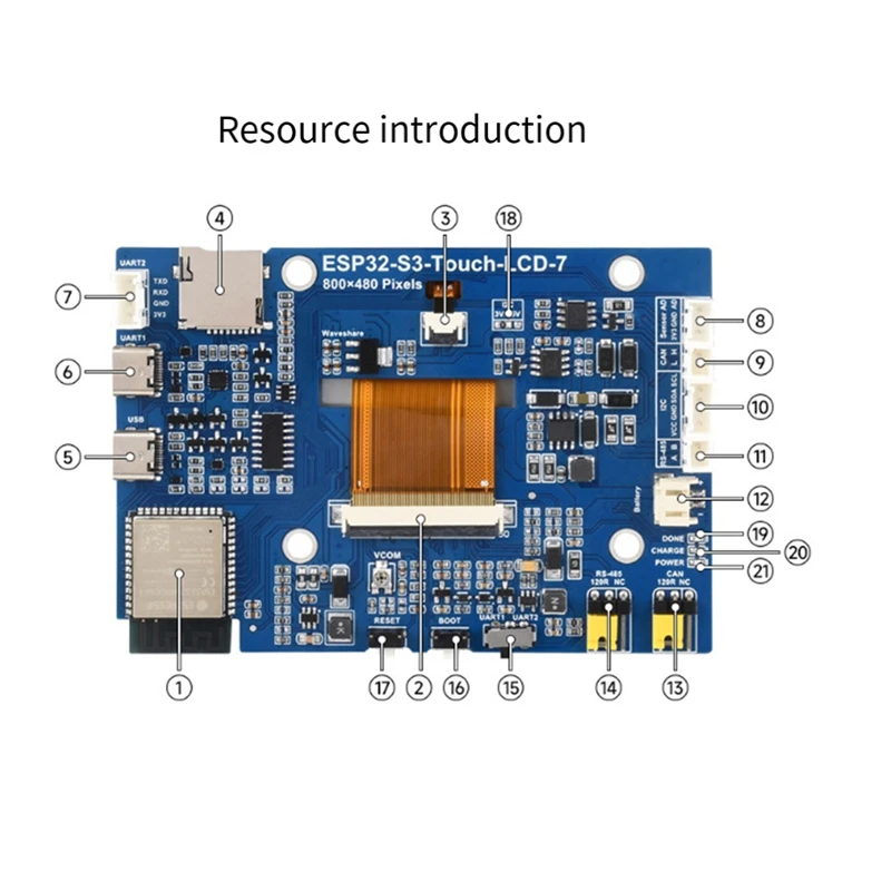 7 Inch Capacitive Touch Screen ESP32 S3 With Board LVGL Programming Development CAN RS485 I2C Peripheral Interface