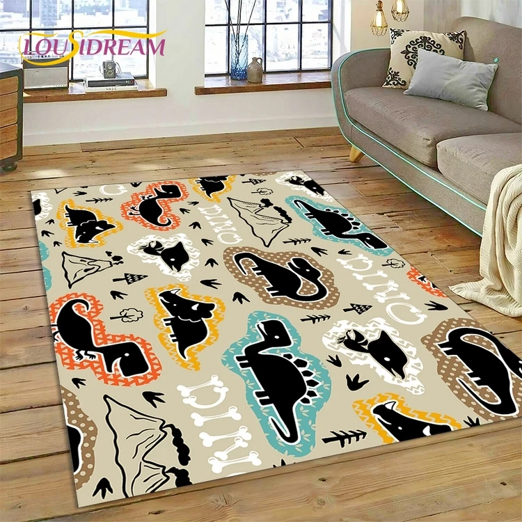 3D Cute Dino Cartoon Dinosaur Space Carpet Rug for Bedroom Living Room Home Sofa Decoration,Children Game Large Decor Floor Mat