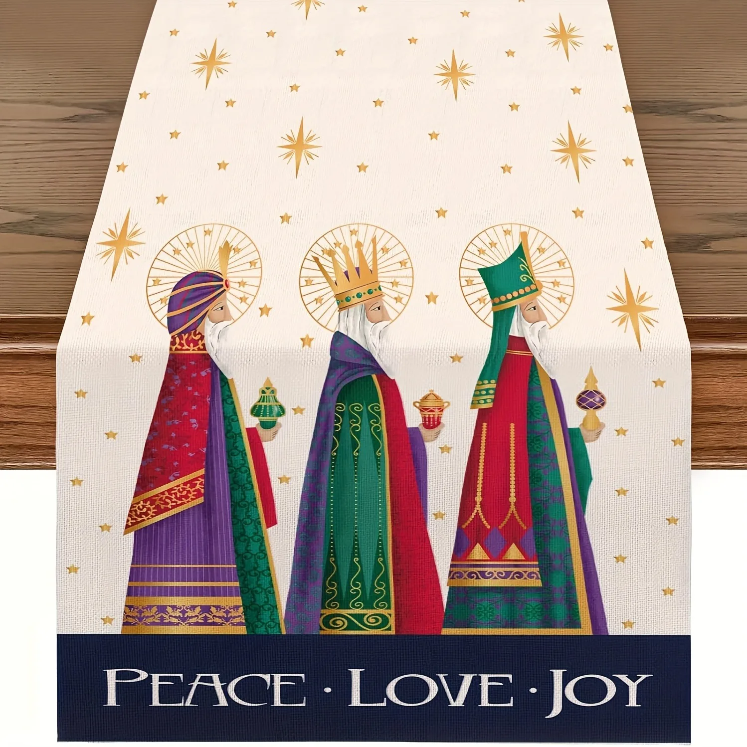 

Linen Christmas Table Runner eligious White Design Woven Rectangle Linen Tablecloth for Holiday Kitchen Dining Party Decoration