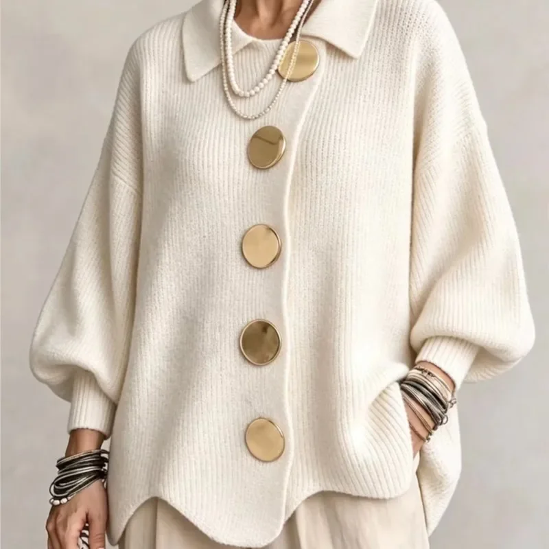 Autumn Winter Women Lapel Button Casual Long Sleeve All-match Sweater Coats Knitted Tops Solid Knit Cardigan Sweaters Coats