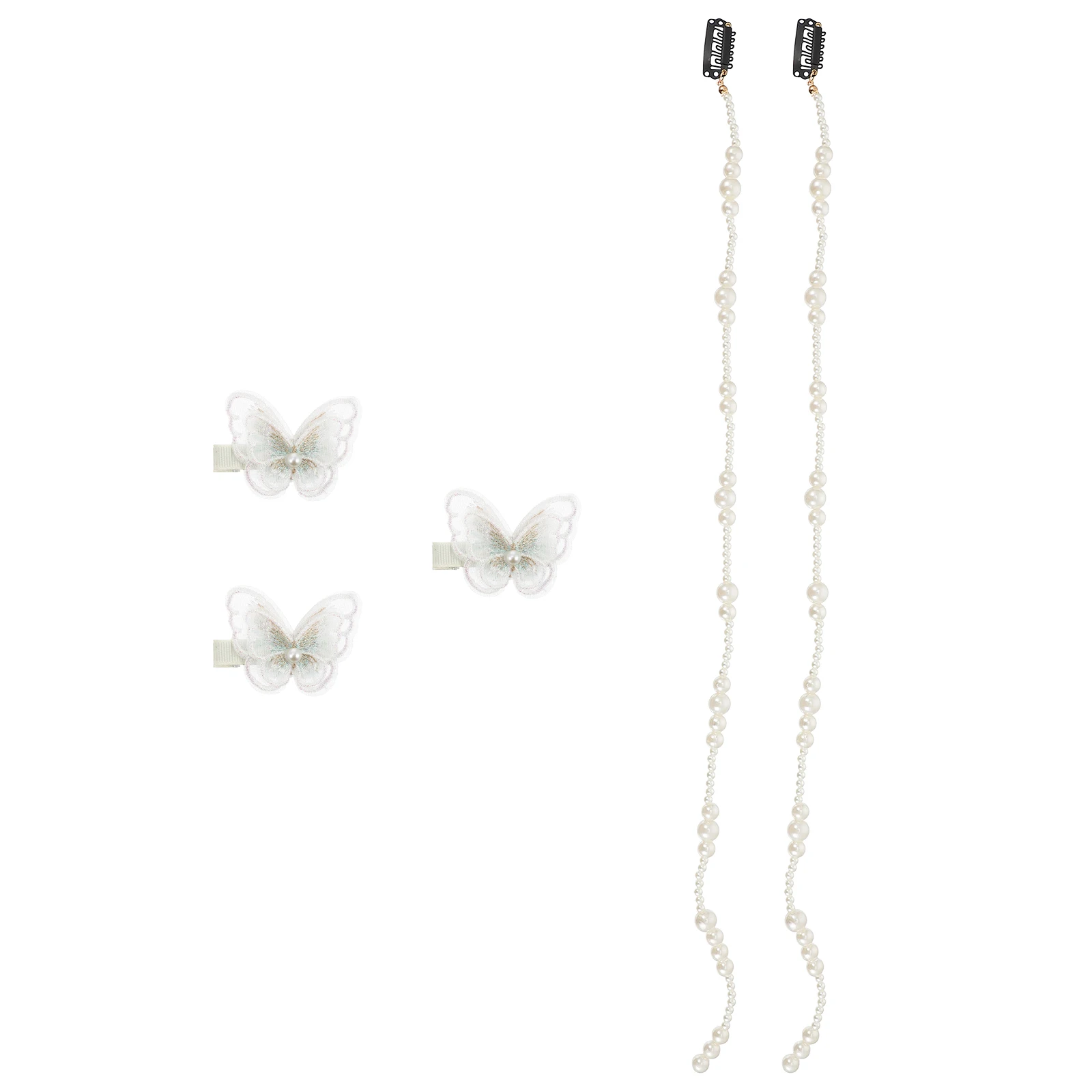 

5 Pcs Pearl Chain Hairpin Decorative Ponytail Holder Hair Ropes Long Hair Decoration Beaded Clip Realistic Butterflies