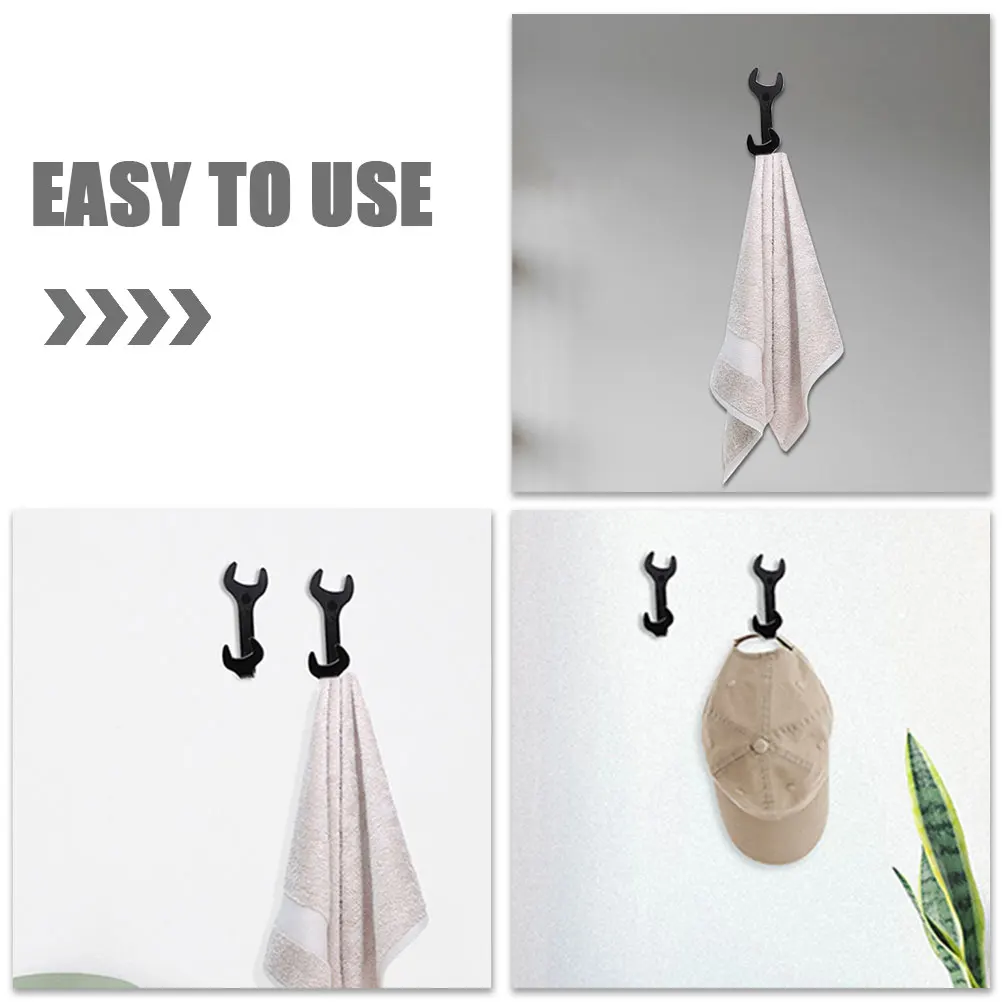

Vintage Iron Wrench Hooks Heavy Duty Wall Hangers for Clothes Hats Towels Retro Style Black Color Easy Install Bathroom Coat