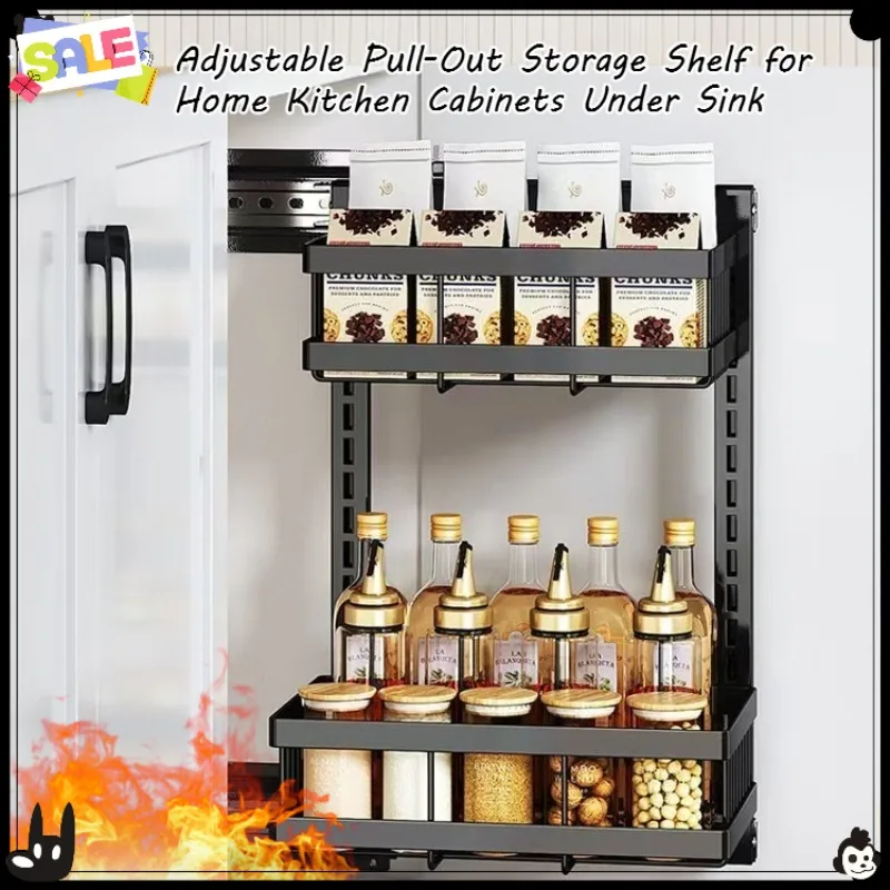 

Large-Capacity Pull-Out Storage Cabinet for Home Kitchens Adjustable Under-Sink Storage Shelf with Sliding Mechanism