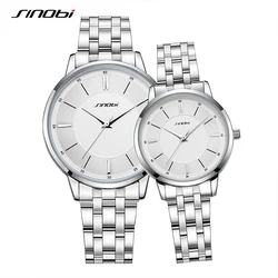 SINOBI Luxury Brand Couple Watches Waterproof Luminous Stainless Steel Quartz Watch His and Hers Moon Phase Fashion Lovers Set