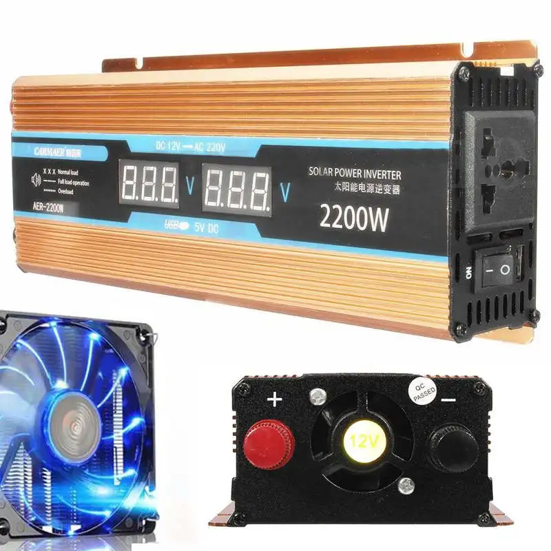 2200W LCD Digital Display Car Power Inverter DC 12V to AC 220V Adapter Converter